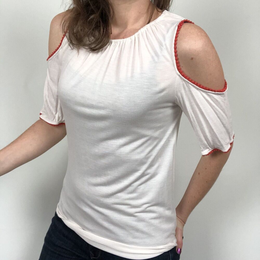 Loft White Orange Crochet Cold Shoulder Top Women's Size XS